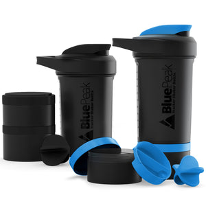 BlenderBottle ProStak 22 oz Blue Cyan Shaker Cup with 2 Attachable